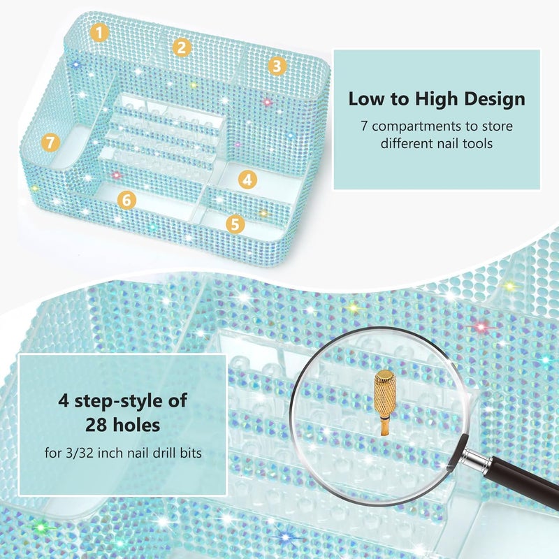 CGBE Nail Drill Holder, 28 Holes Drill Bit Holder for Nails, Professional Nail Tool Organizer, Nail Desk Organizer for Nail Tech, Nail Salon DIY Use - Diamond Blue (Not Including Nail Drill Set) - Image 2